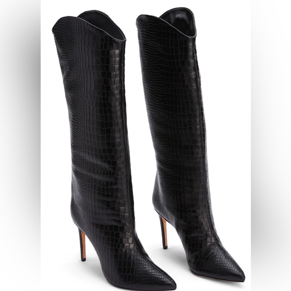 Schutz Maryana Tall Boot, black embossed croc leather, Size 7.5 Never worn! NWOT